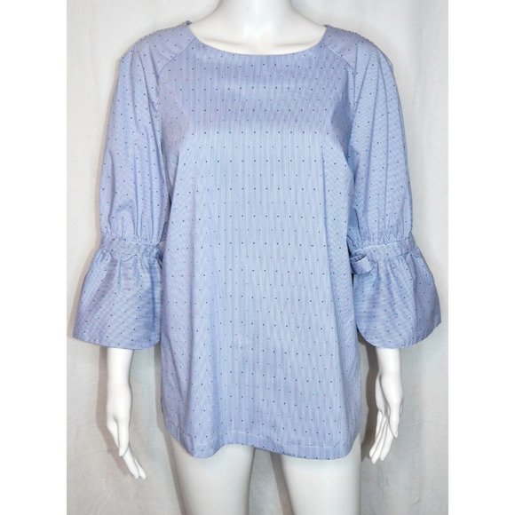 COUNTERPARTS Bell Sleeve Tie Cuff Striped Dot Blouse Blue/White Size L - Picture 1 of 4